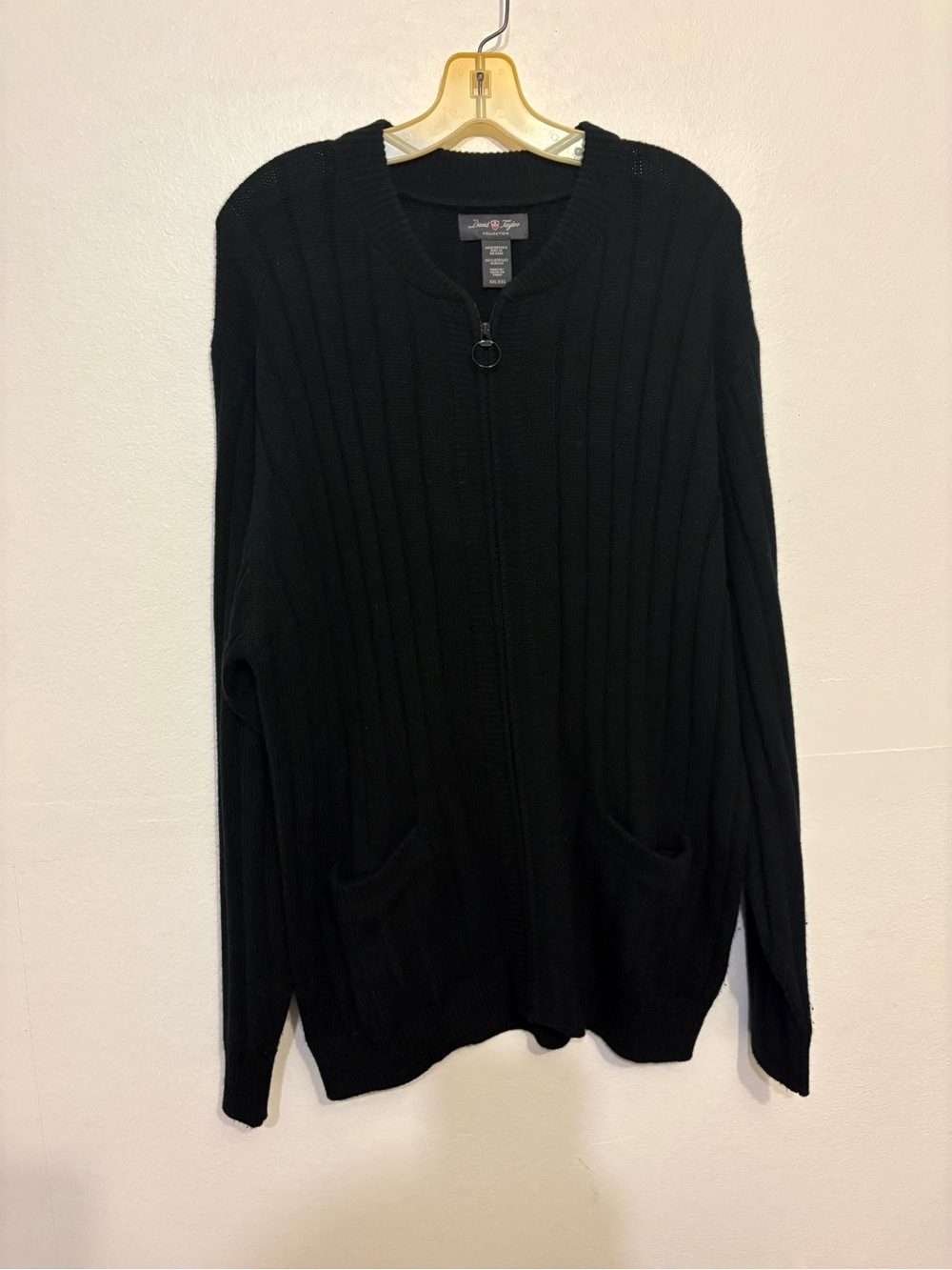 David Taylor Black Ribbed Zip-Up Men's Sweater